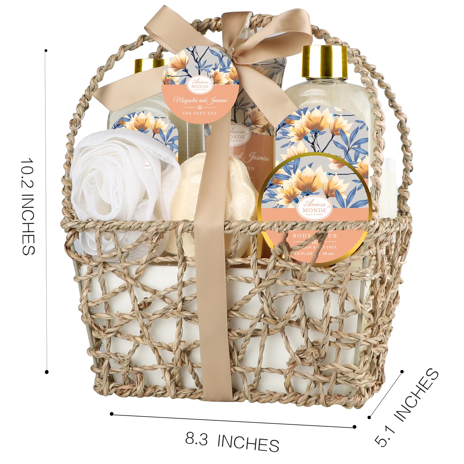 ArioseMonde Home Spa Gift Basket — Bath Spa Kit for Women Magnolia & Jasmine