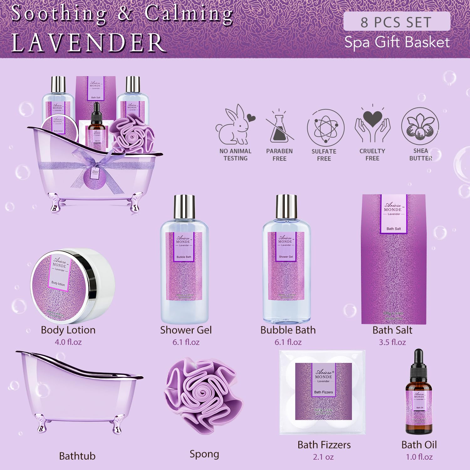ArioseMonde Lavender Bath Set – Premium Spa Gift Basket for Women