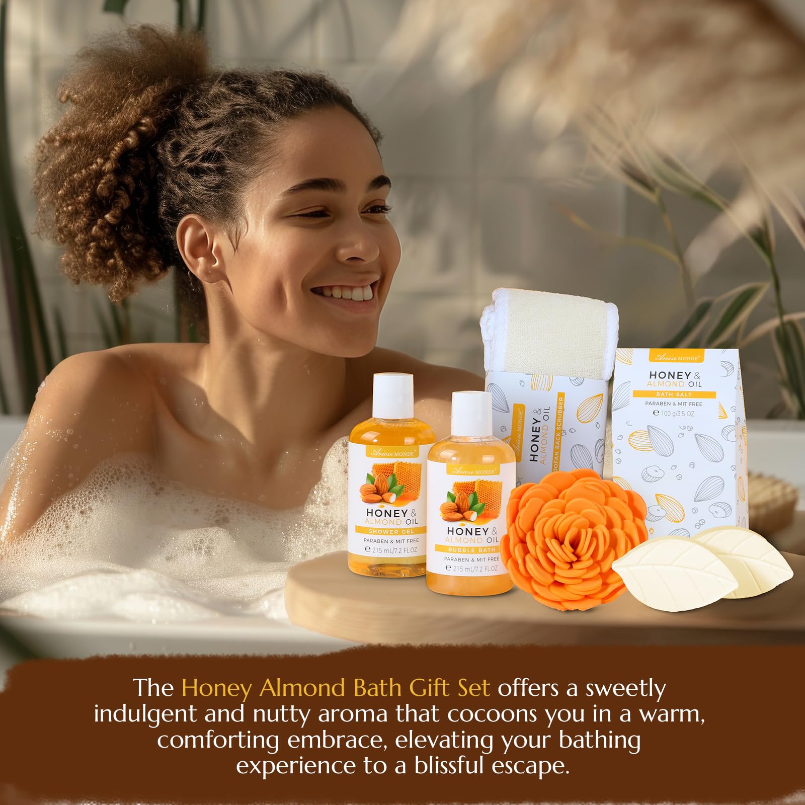 ArioseMonde Bath Spa Gift Basket – 8pc Honey & Almond Set