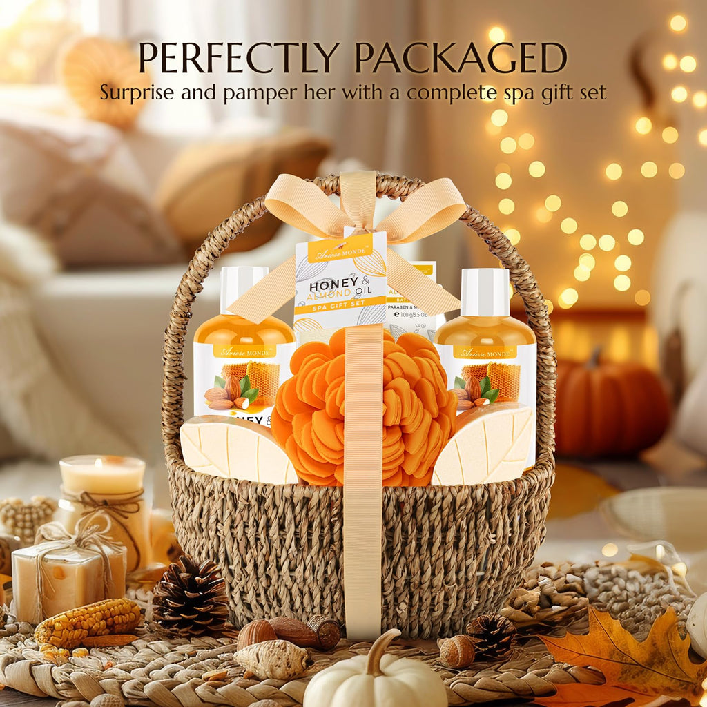 ArioseMonde Bath Spa Gift Basket – 8pc Honey & Almond Set