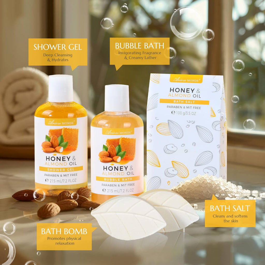 ArioseMonde Bath Spa Gift Basket – 8pc Honey & Almond Set