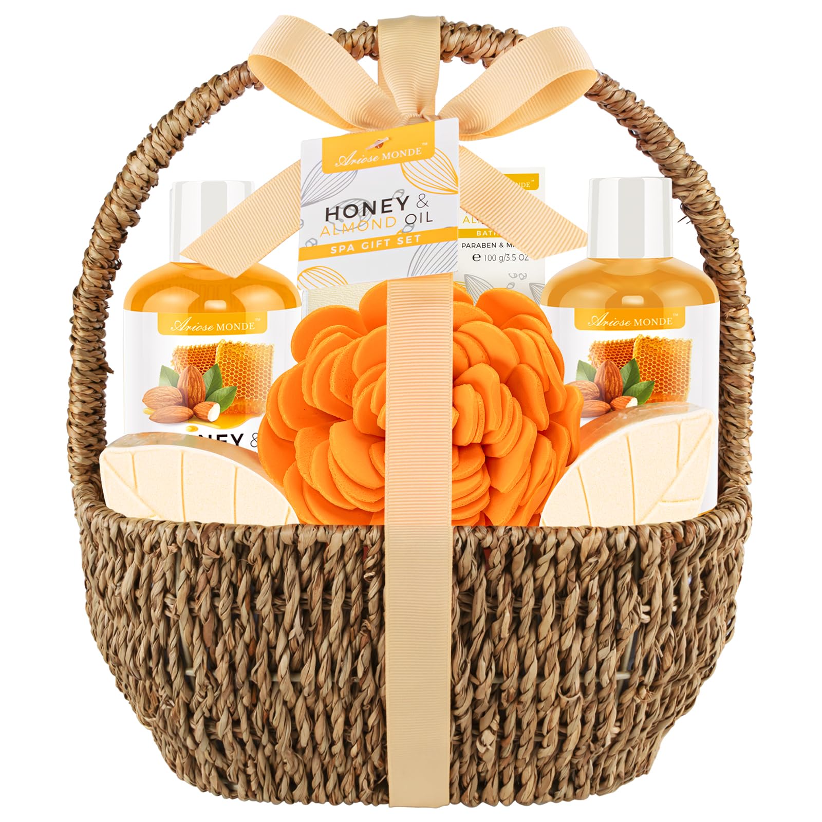 ArioseMonde Bath Spa Gift Basket – 8pc Honey & Almond Set