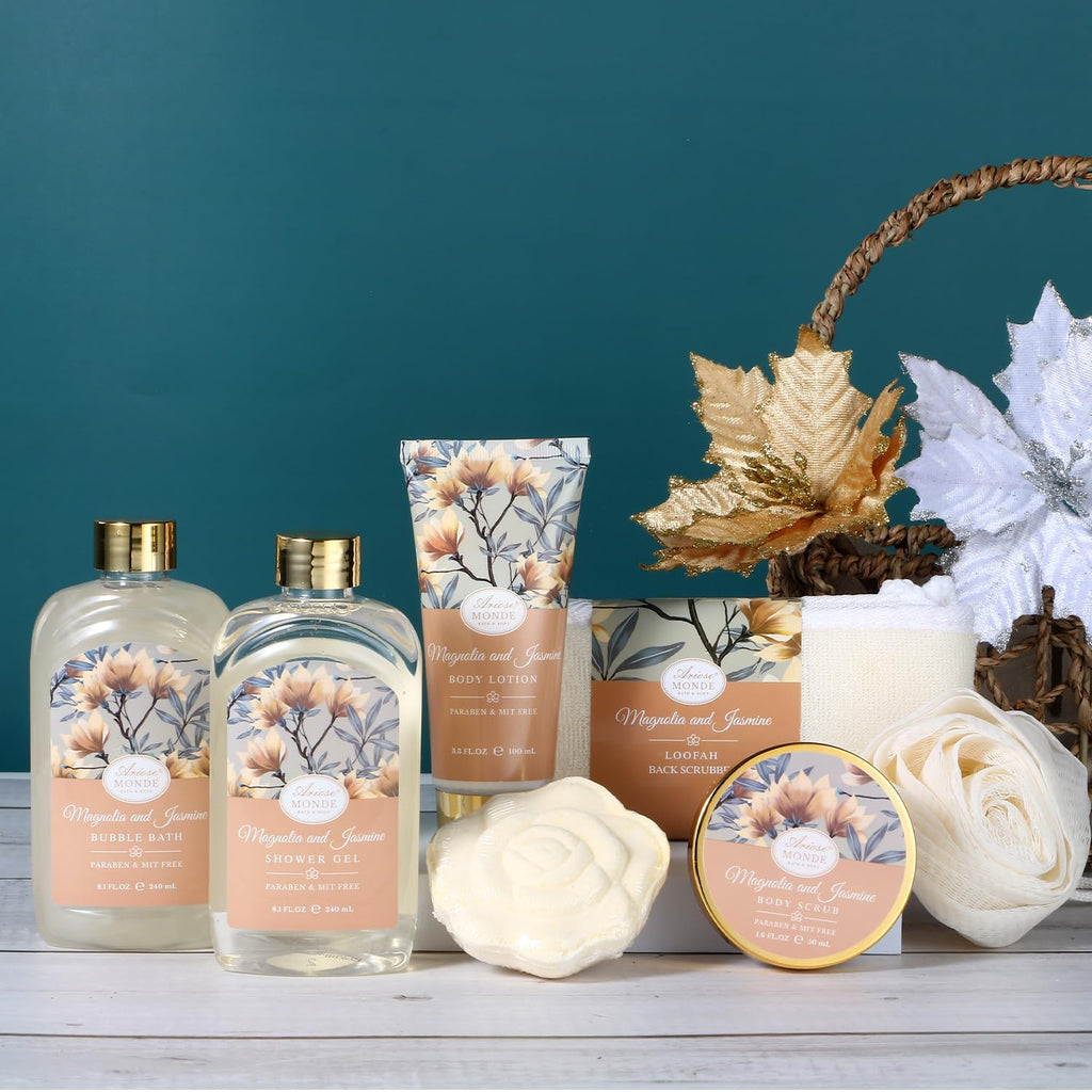 ArioseMonde Home Spa Gift Basket — Bath Spa Kit for Women Magnolia & Jasmine