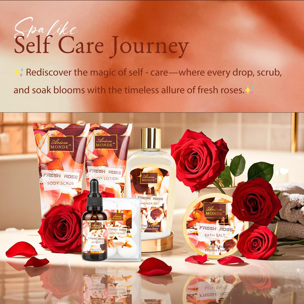 ArioseMonde Fresh Rose Spa Gift Set – 8-Piece At-Home Bath Kit for Women