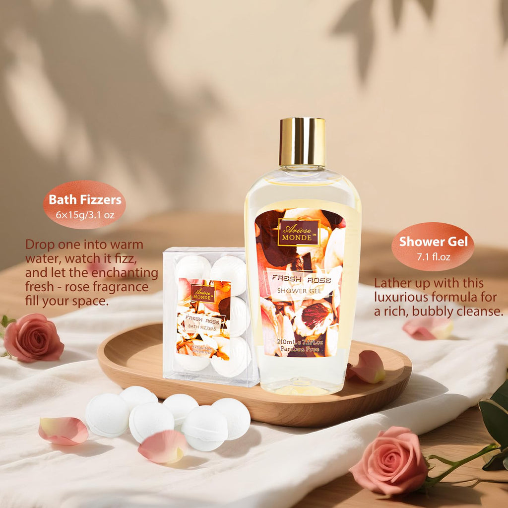 ArioseMonde Fresh Rose Spa Gift Set – 8-Piece At-Home Bath Kit for Women