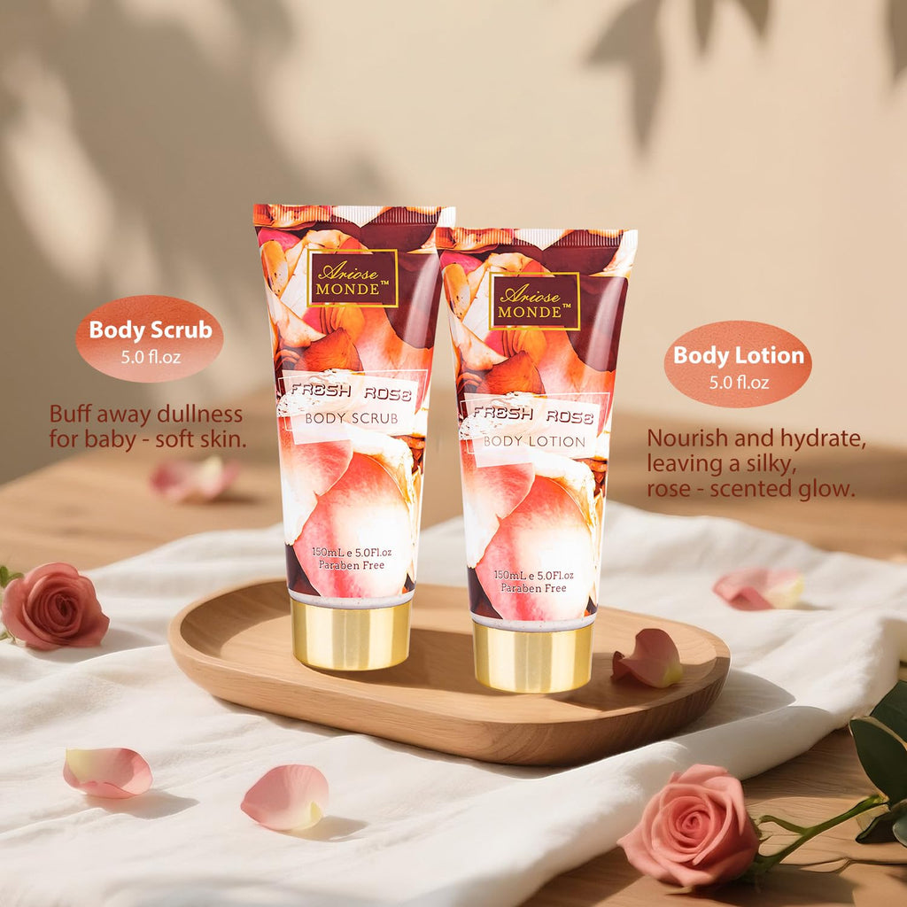ArioseMonde Fresh Rose Spa Gift Set – 8-Piece At-Home Bath Kit for Women