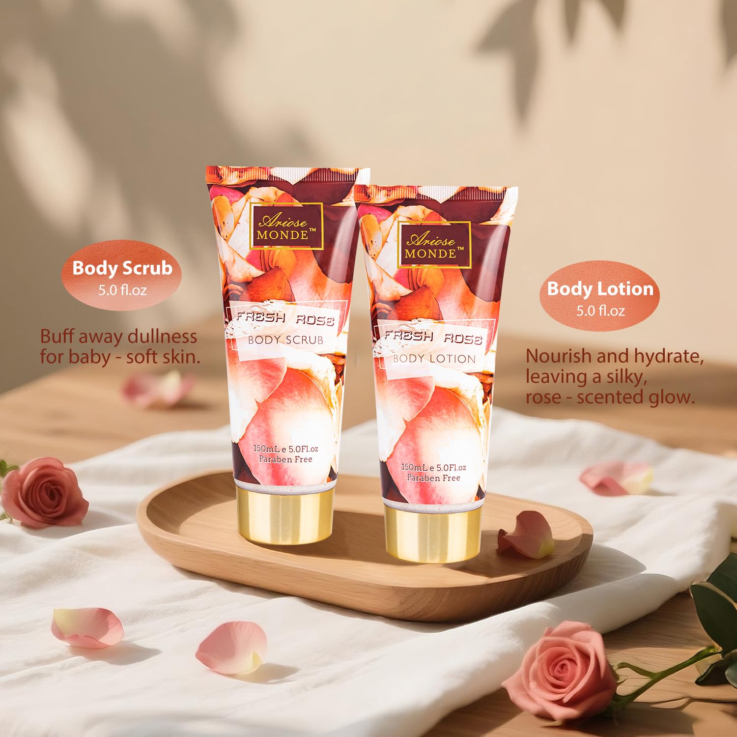 ArioseMonde Fresh Rose Spa Gift Set – 8-Piece At-Home Bath Kit for Women