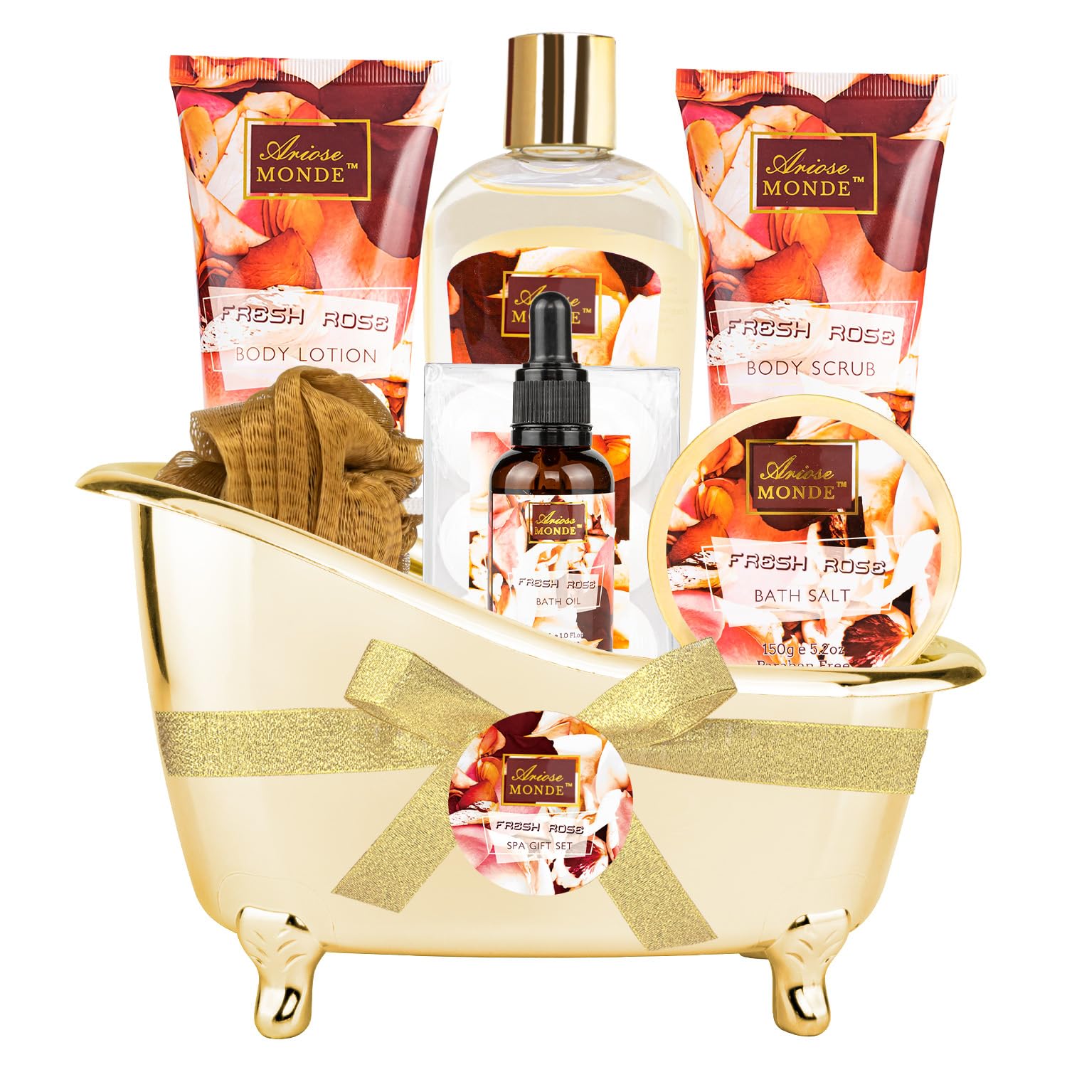 ArioseMonde Fresh Rose Spa Gift Set – 8-Piece At-Home Bath Kit for Women