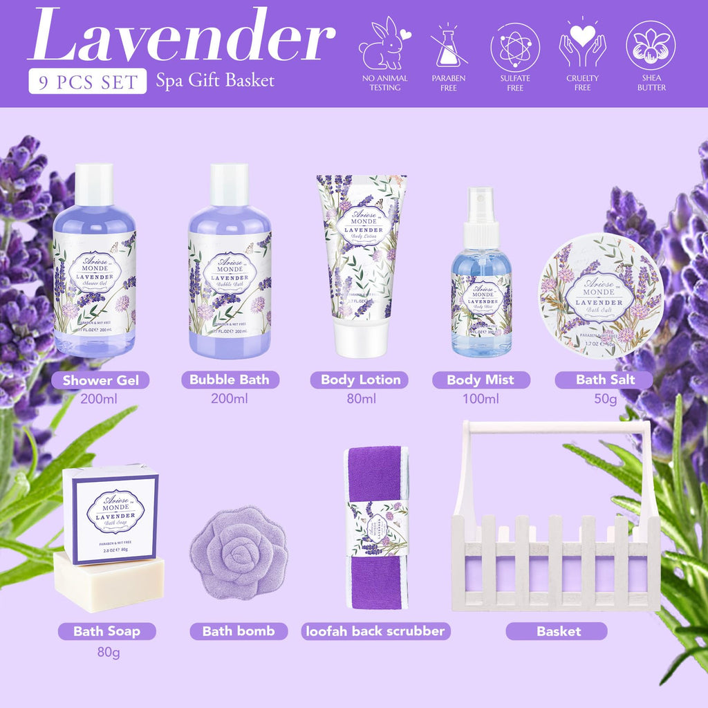 ArioseMonde Lavender Spa Gift Set – Luxury At-Home Self-Care Gift Baskets for Women