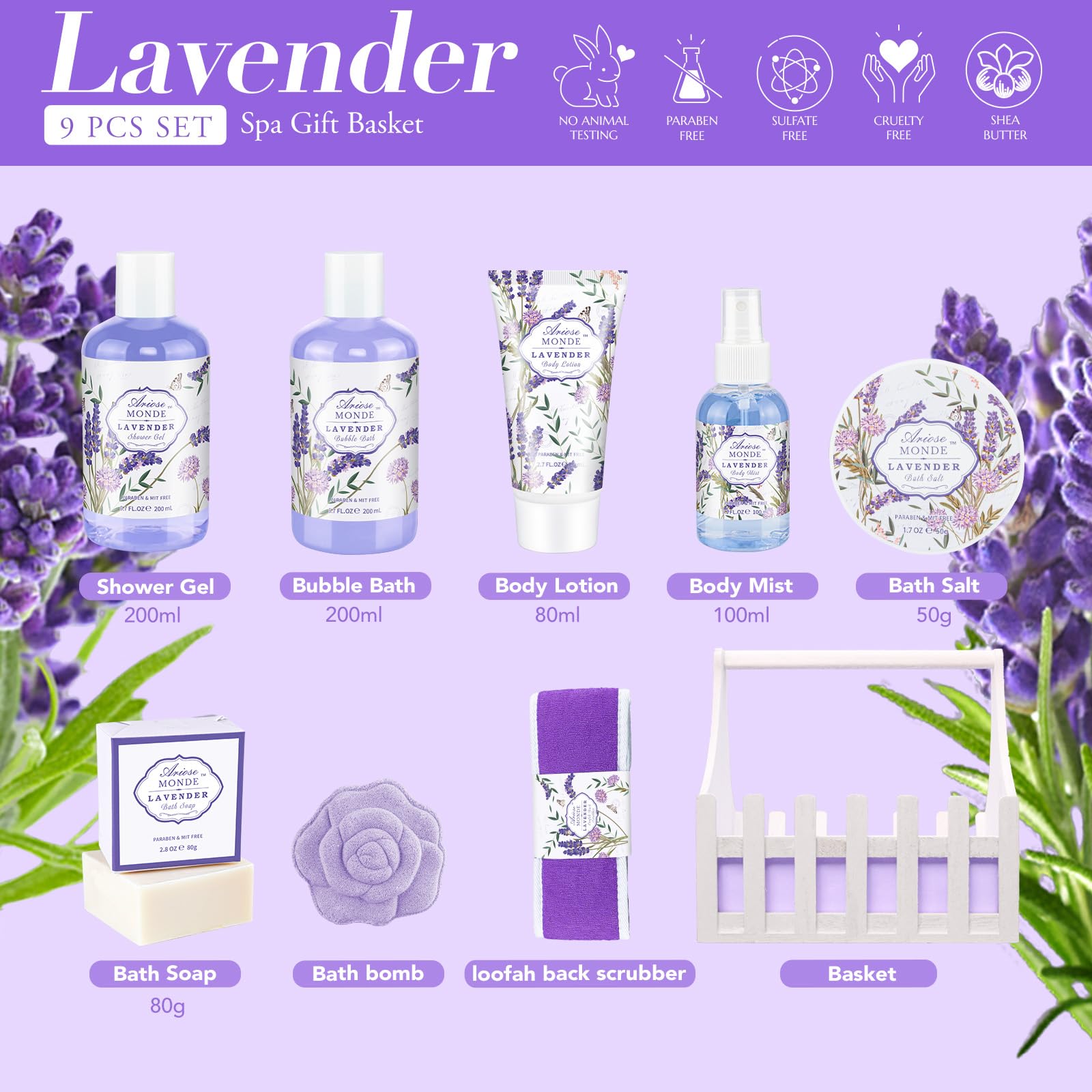 ArioseMonde Lavender Spa Gift Set – Luxury At-Home Self-Care Gift Baskets for Women