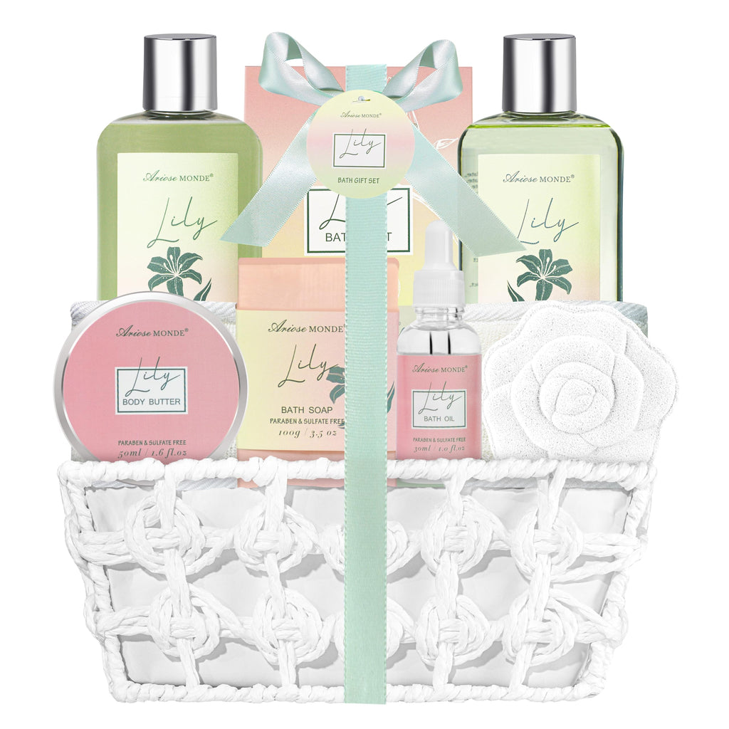 ArioseMonde Lily Spa Gift Set — 9-Piece Bath & Body Gift Basket for Women