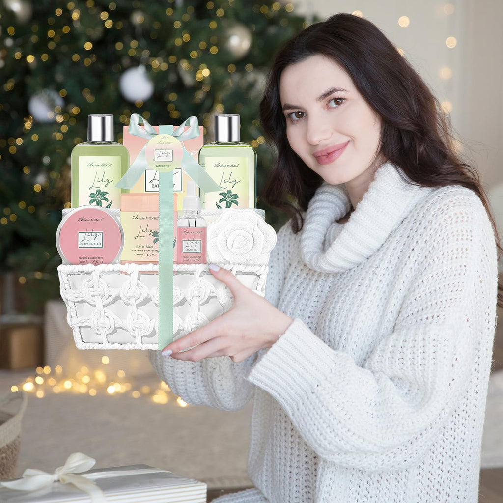 ArioseMonde Lily Spa Gift Set — 9-Piece Bath & Body Gift Basket for Women