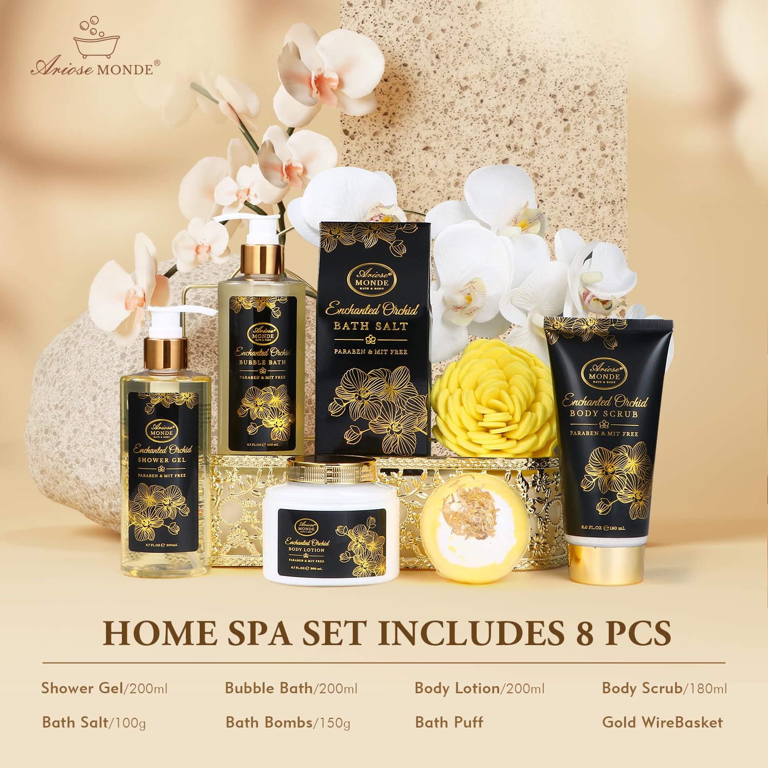 ArioseMonde Enchanted Orchid Spa Gift Basket for Women – Home Spa Kit