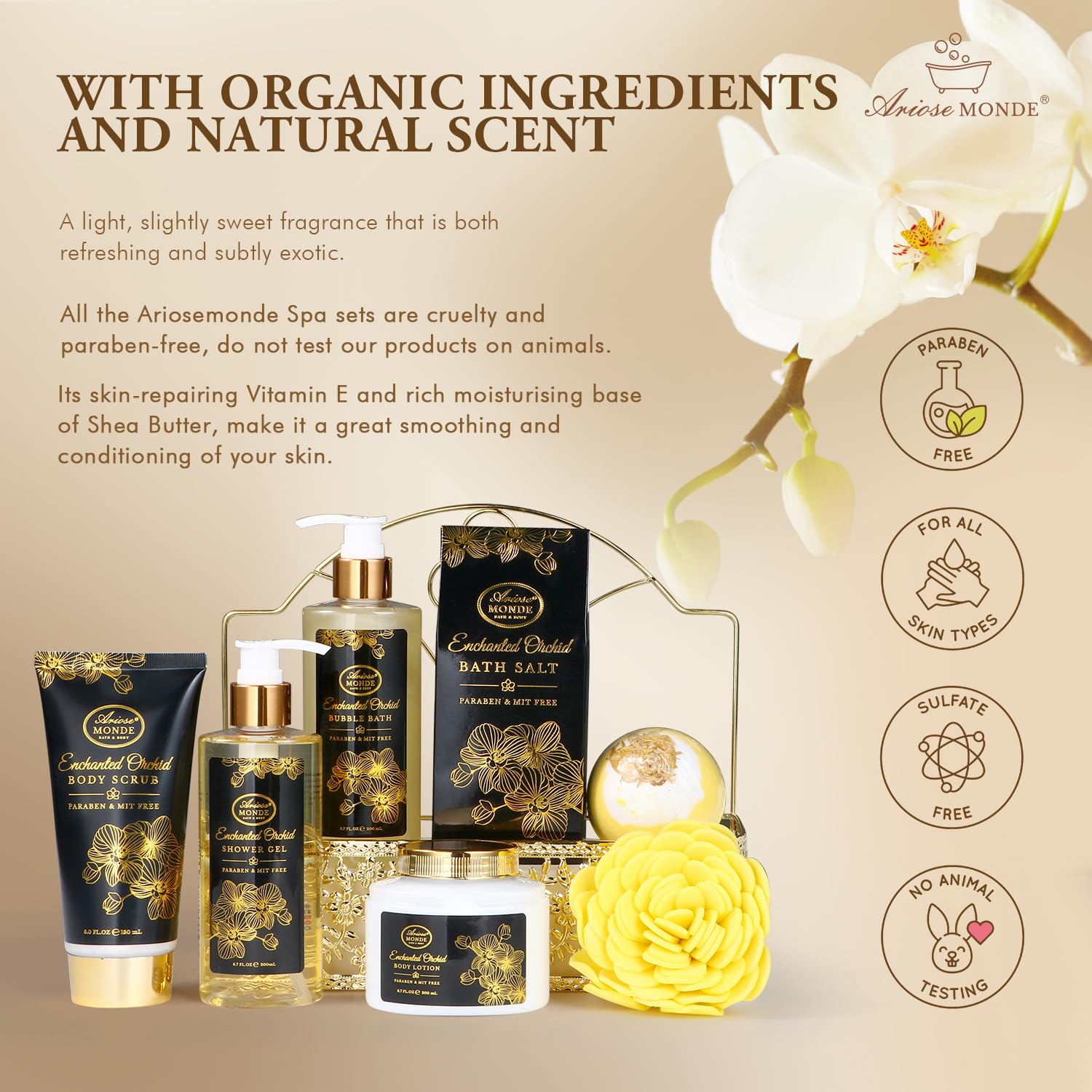 ArioseMonde Enchanted Orchid Spa Gift Basket for Women – Home Spa Kit