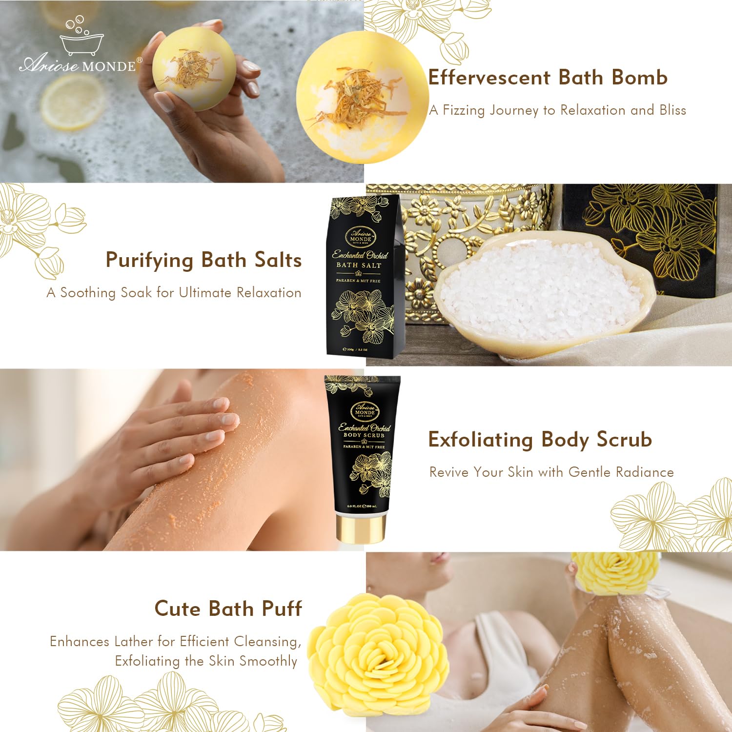 ArioseMonde Enchanted Orchid Spa Gift Basket for Women – Home Spa Kit
