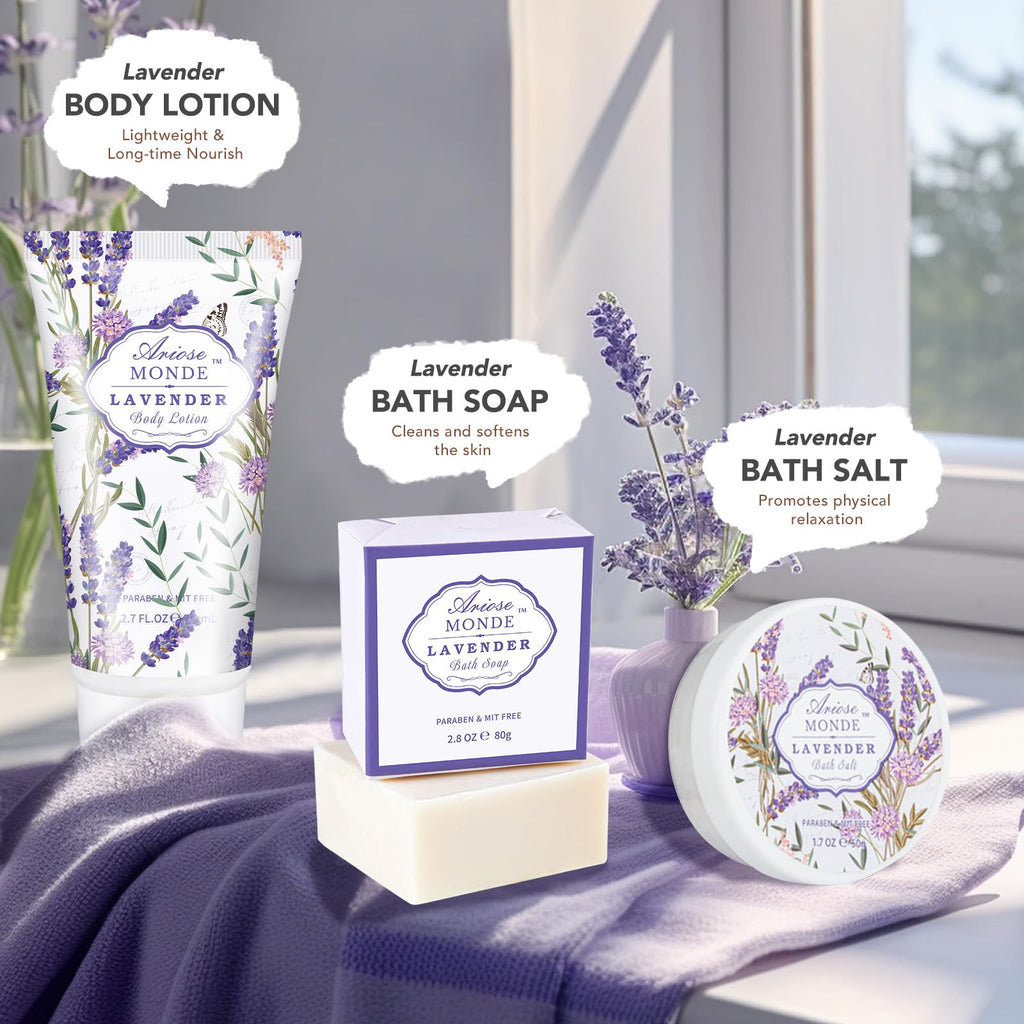 ArioseMonde Lavender Spa Gift Set – Luxury At-Home Self-Care Gift Baskets for Women