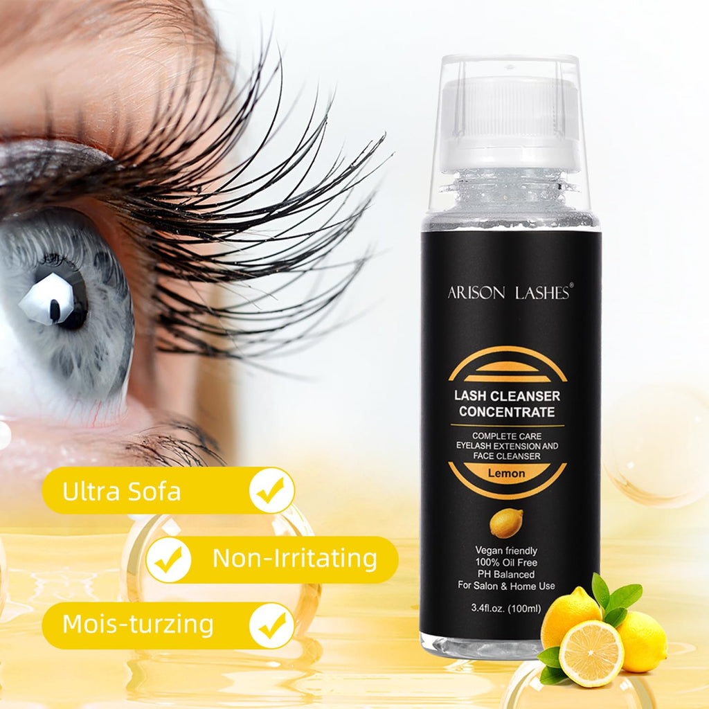 ARISON LASHES Eyelash Cleanser Concentrate 100ml – Natural Foaming Lash Shampoo (Lemon)