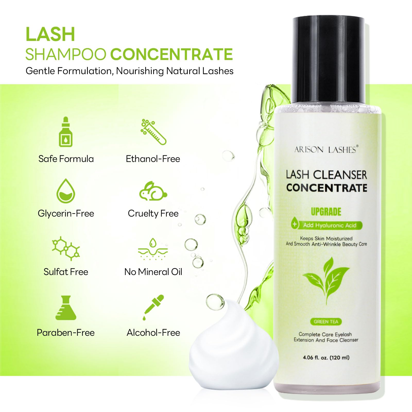 ARISON LASHES Eyelash Cleanser Concentrate – Dilute-to-Use Lash Shampoo for Extensions & Natural Lashes