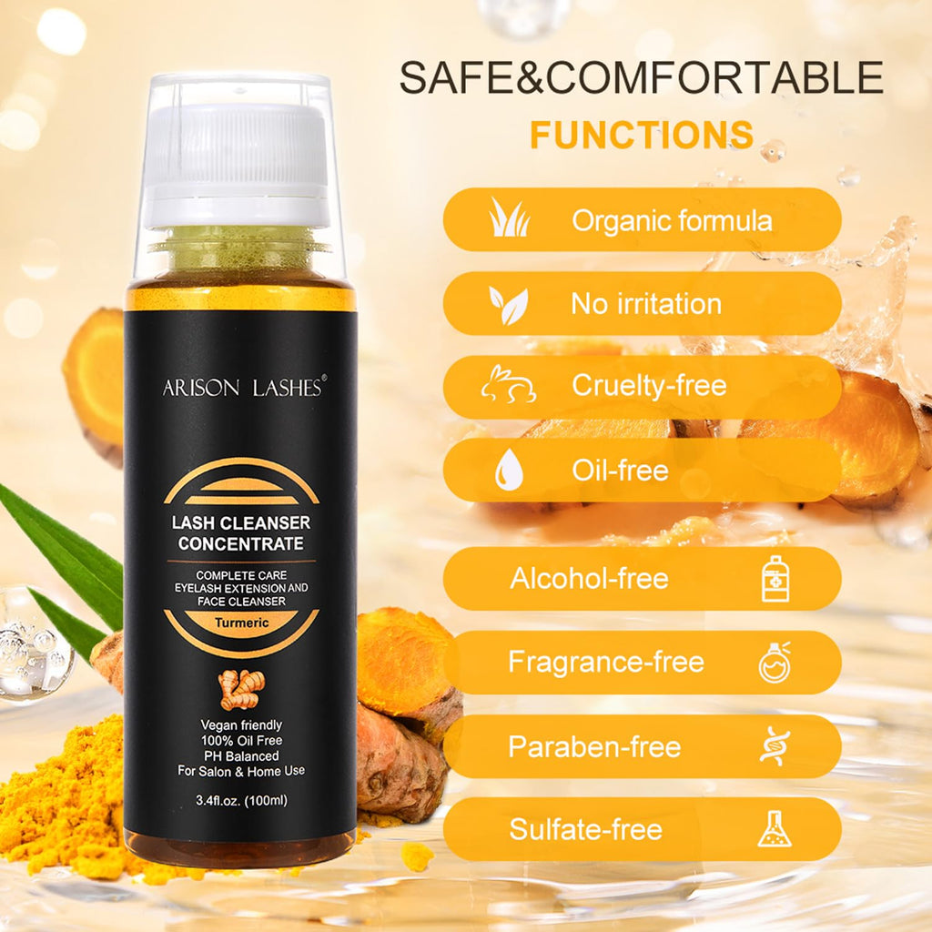ARISON LASHES Turmeric Shampoo Concentrate 100ml – Lash Extensions Care, Dilute to Create 20x60ml Bottles