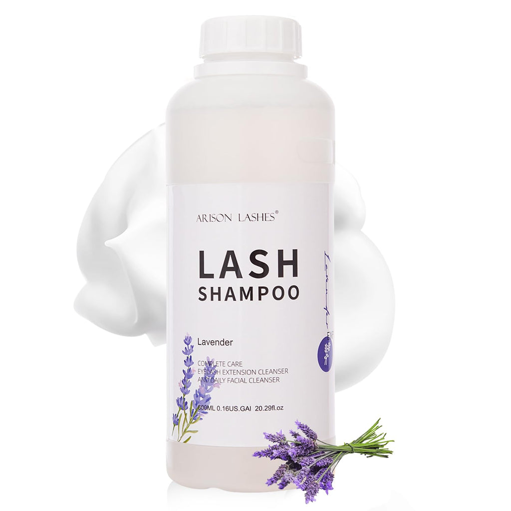 ARISON LASHES Eyelash Extension Shampoo 600ml – Lavender Foaming Cleanser for Extensions & Natural Lashes