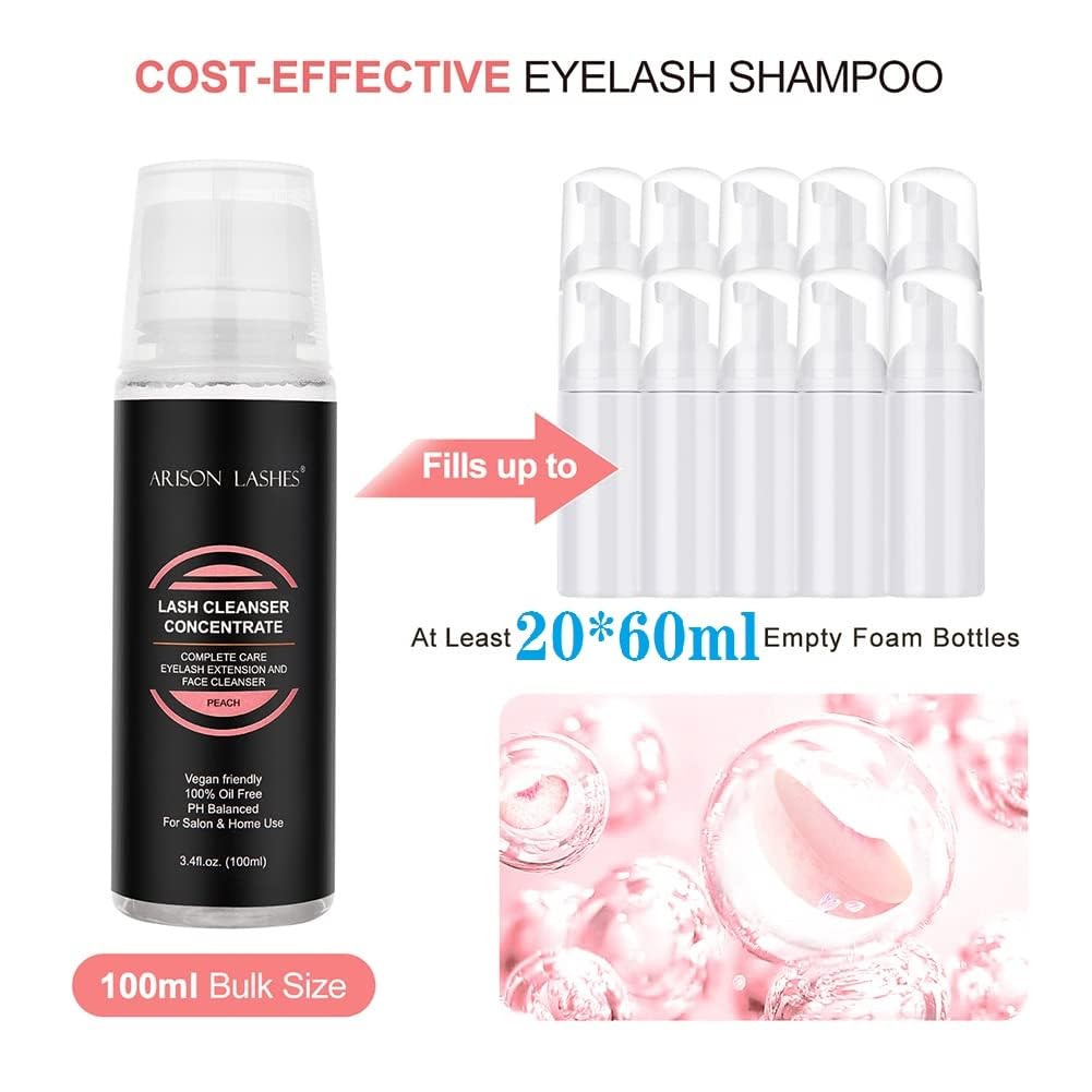 ARISON LASHES Eyelash Cleanser Concentrate 100ml – DIY Lash Shampoo for Extensions (Peach) – Makes 20 x 60ml bottles