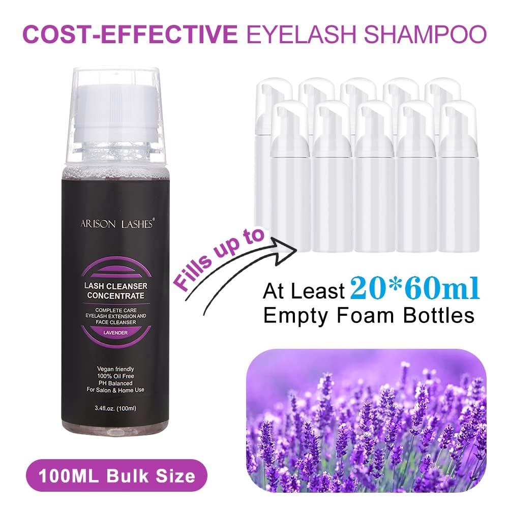 ARISON LASHES Eyelash Cleanser Concentrate 100ml – Lavender Foaming Lash Shampoo for Extensions