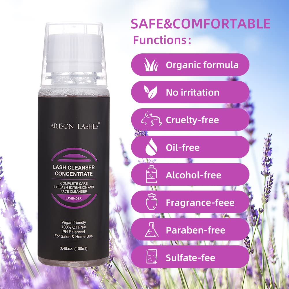 ARISON LASHES Eyelash Cleanser Concentrate 100ml – Lavender Foaming Lash Shampoo for Extensions