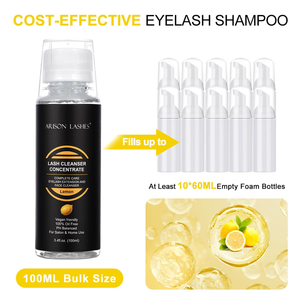 ARISON LASHES Eyelash Cleanser Concentrate 100ml – Natural Foaming Lash Shampoo (Lemon)