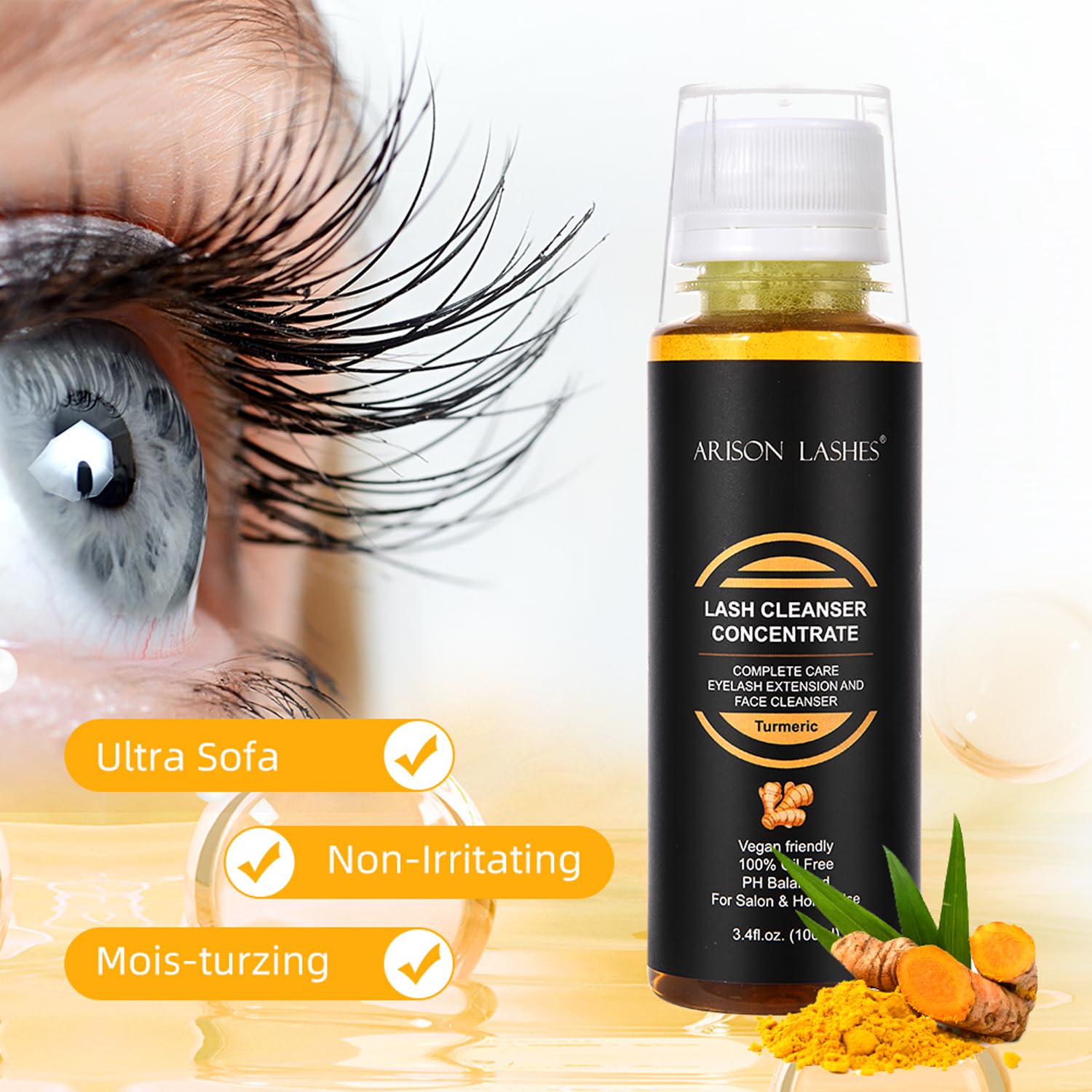 ARISON LASHES Turmeric Shampoo Concentrate 100ml – Lash Extensions Care, Dilute to Create 20x60ml Bottles