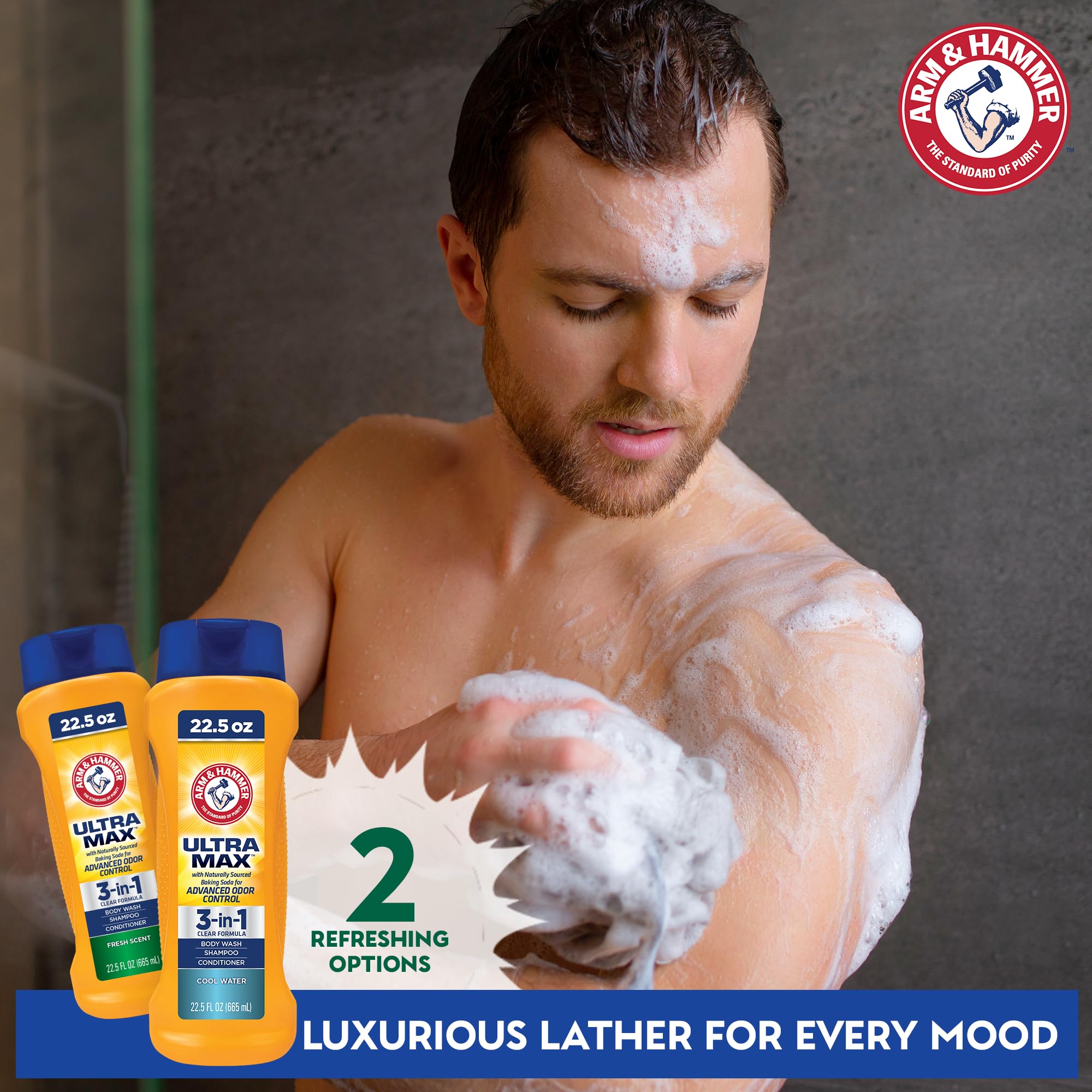 Arm & Hammer Essentials 3-in-1 Men's Body Wash, Cool Water - Ultra Max 22.5oz