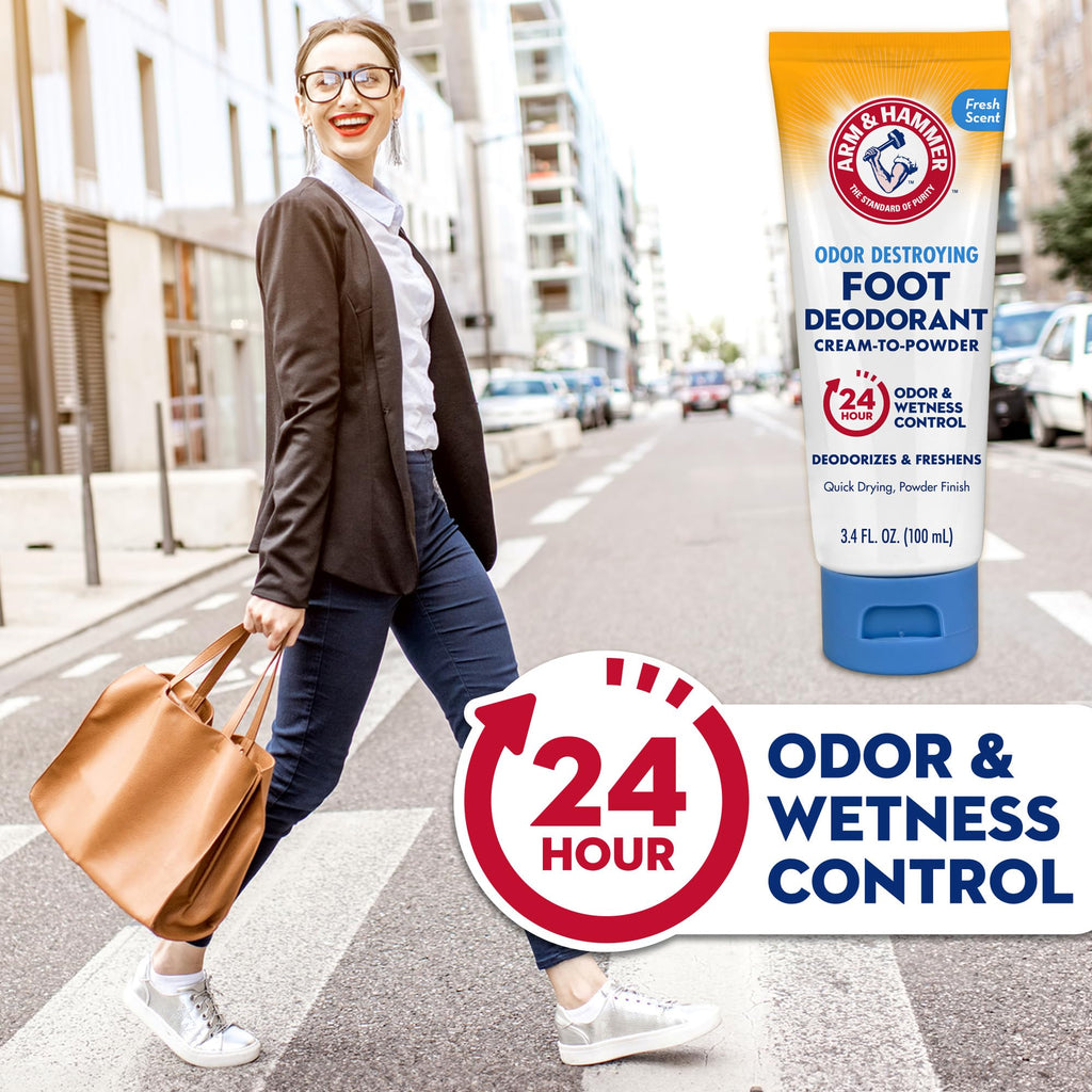 Arm & Hammer Cream-to-Powder Foot Deodorant – 24-Hour Odor & Wetness Protection (3 Pack)