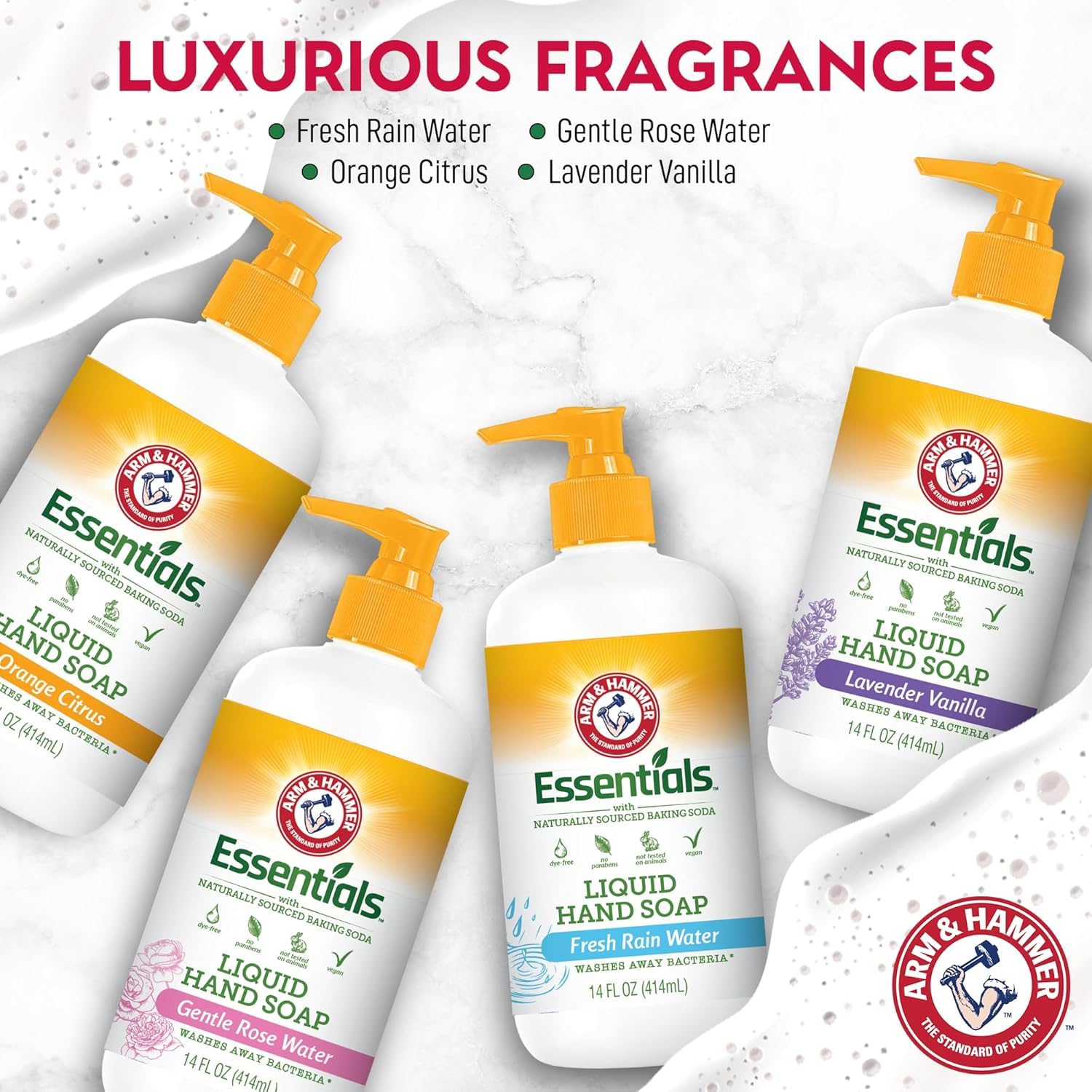 Arm & Hammer 6 Pack Liquid Hand Soap – Gentle Rose Scent, Organic, 14 oz