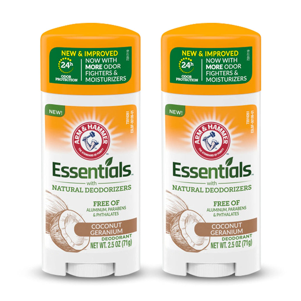 ARM & HAMMER Essentials Deodorant - Coconut Geranium - Aluminum-Free, 2.5 oz (Pack of 2)
