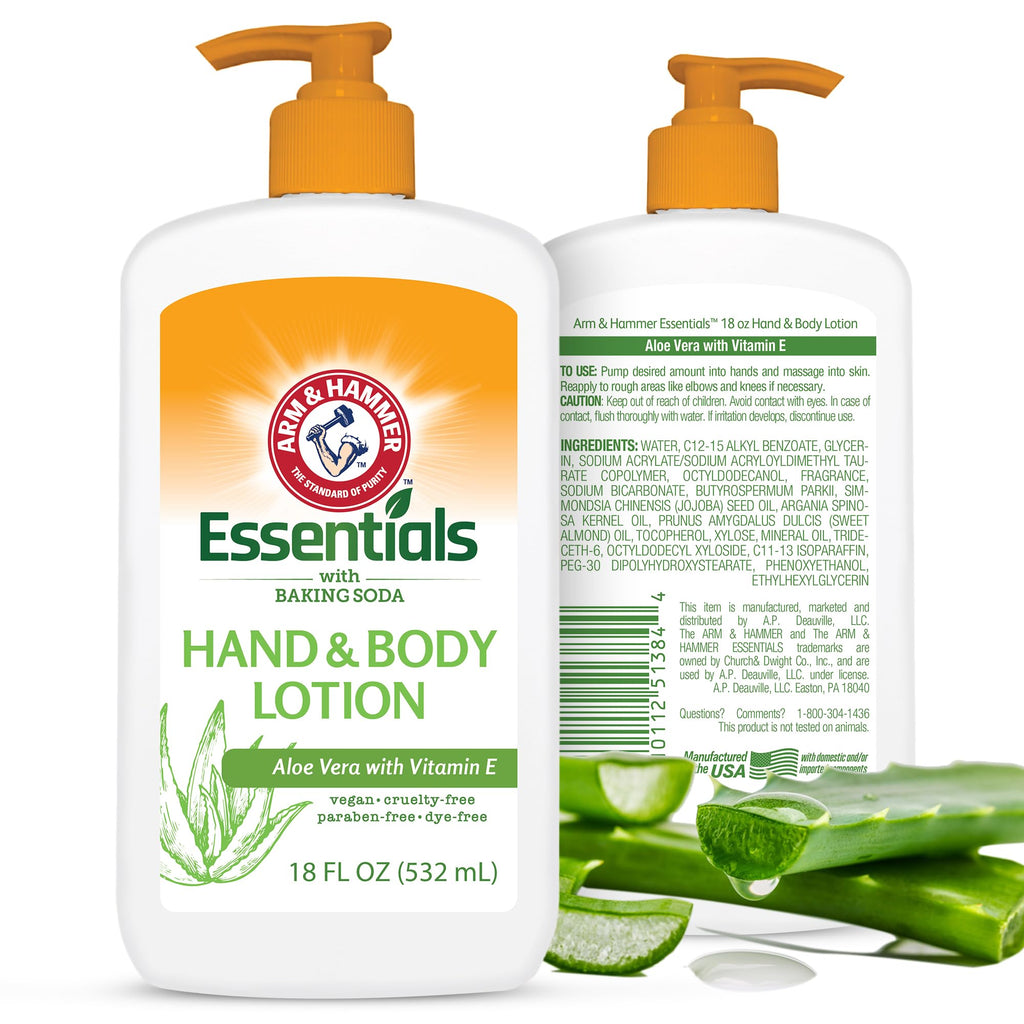 Arm & Hammer Essentials Hand & Body Lotion with Aloe Vera & Vitamin E – 18oz