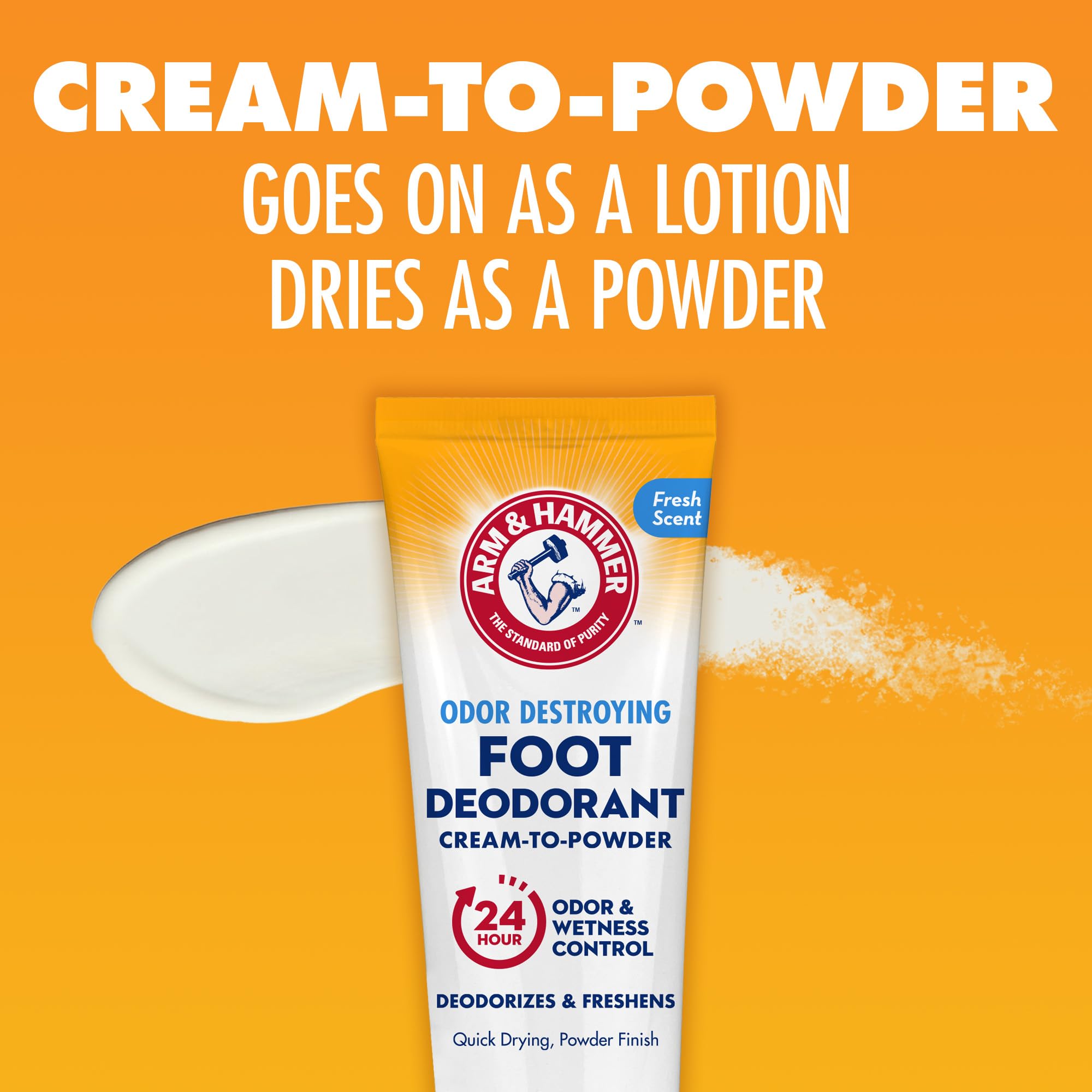 Arm & Hammer Cream-to-Powder Foot Deodorant – 24-Hour Odor & Wetness Protection (3 Pack)