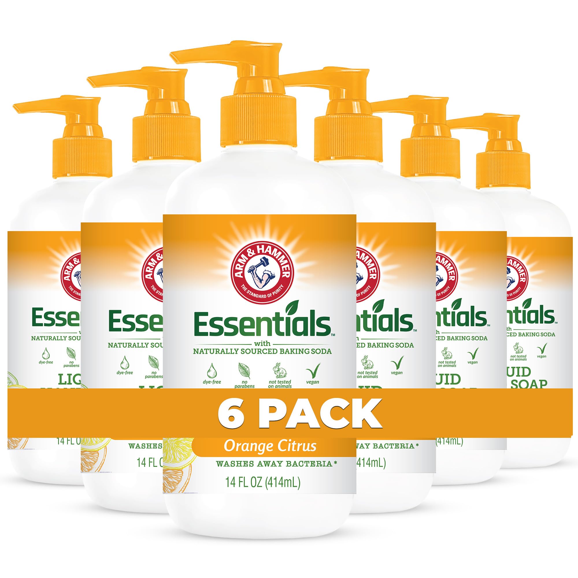 Arm & Hammer 6 Pack Liquid Hand Soap – Orange Citrus Scent, Gentle Cleansing, 14 oz