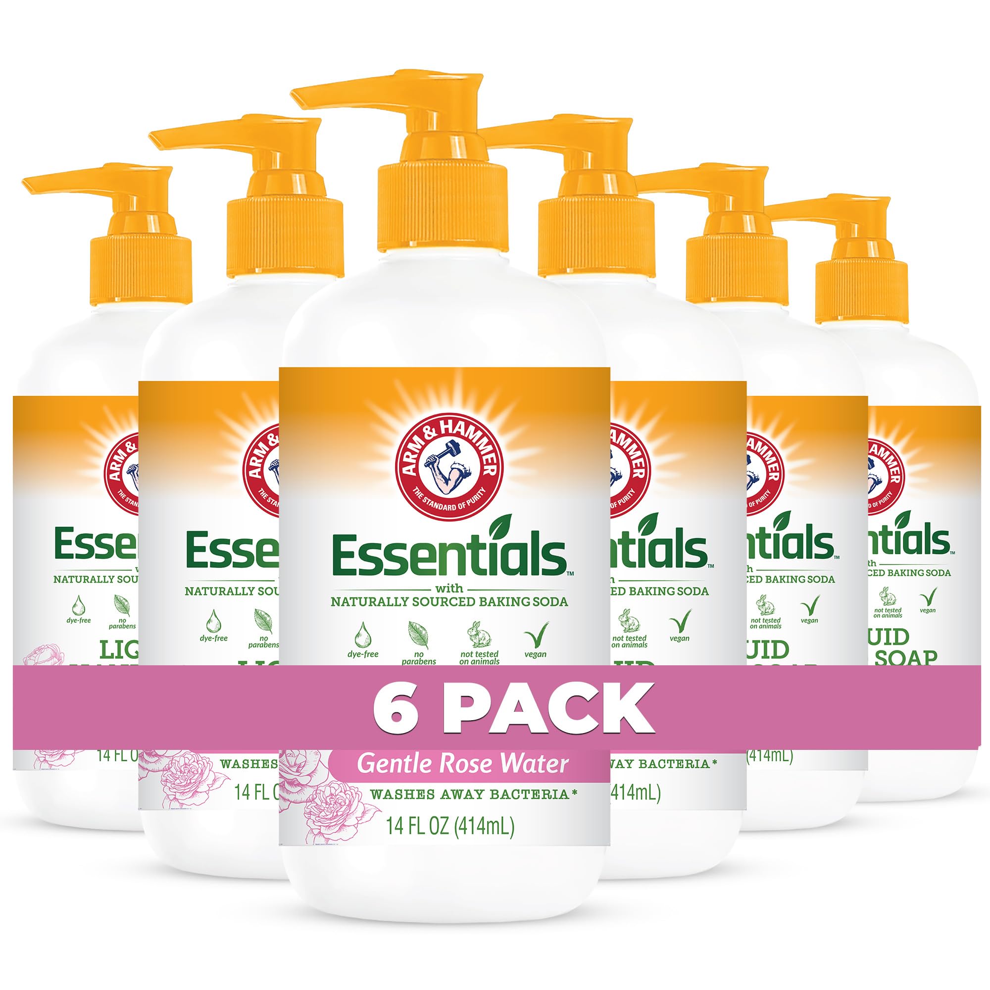 Arm & Hammer 6 Pack Liquid Hand Soap – Gentle Rose Scent, Organic, 14 oz