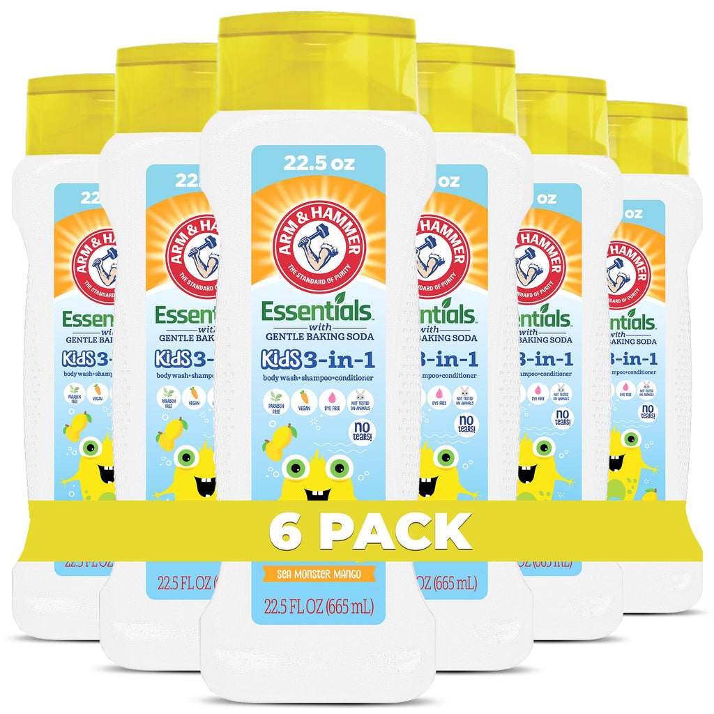 Arm & Hammer 6 Pack Essentials Kids Body Wash – 3-in-1 Sea Monster Mango, Non-Toxic