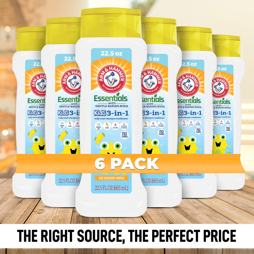 Arm & Hammer 6 Pack Essentials Kids Body Wash – 3-in-1 Sea Monster Mango, Non-Toxic