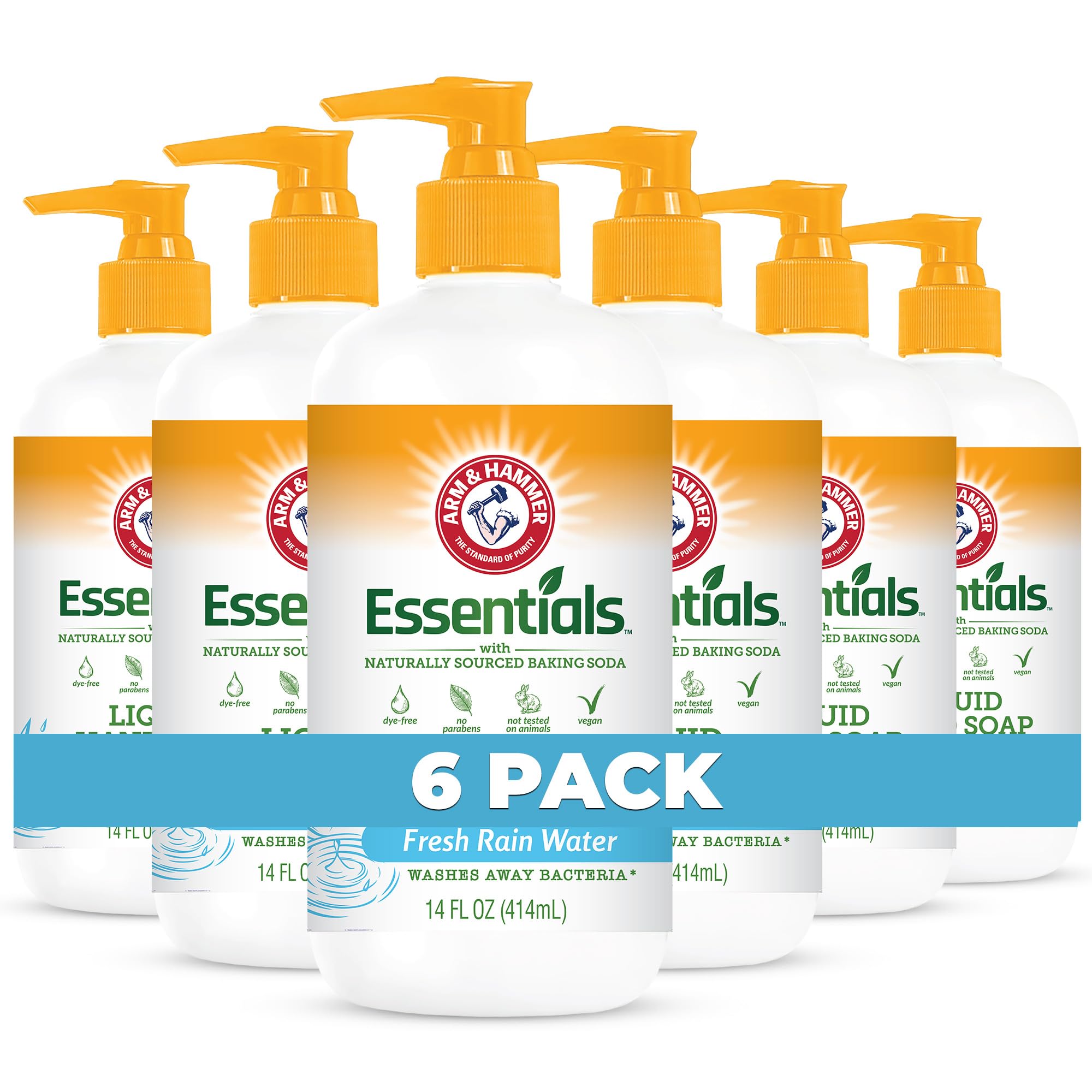 Arm & Hammer 6-Pack Liquid Hand Soap – Fresh Rain Water Scent, Organic Formula, 14 fl oz