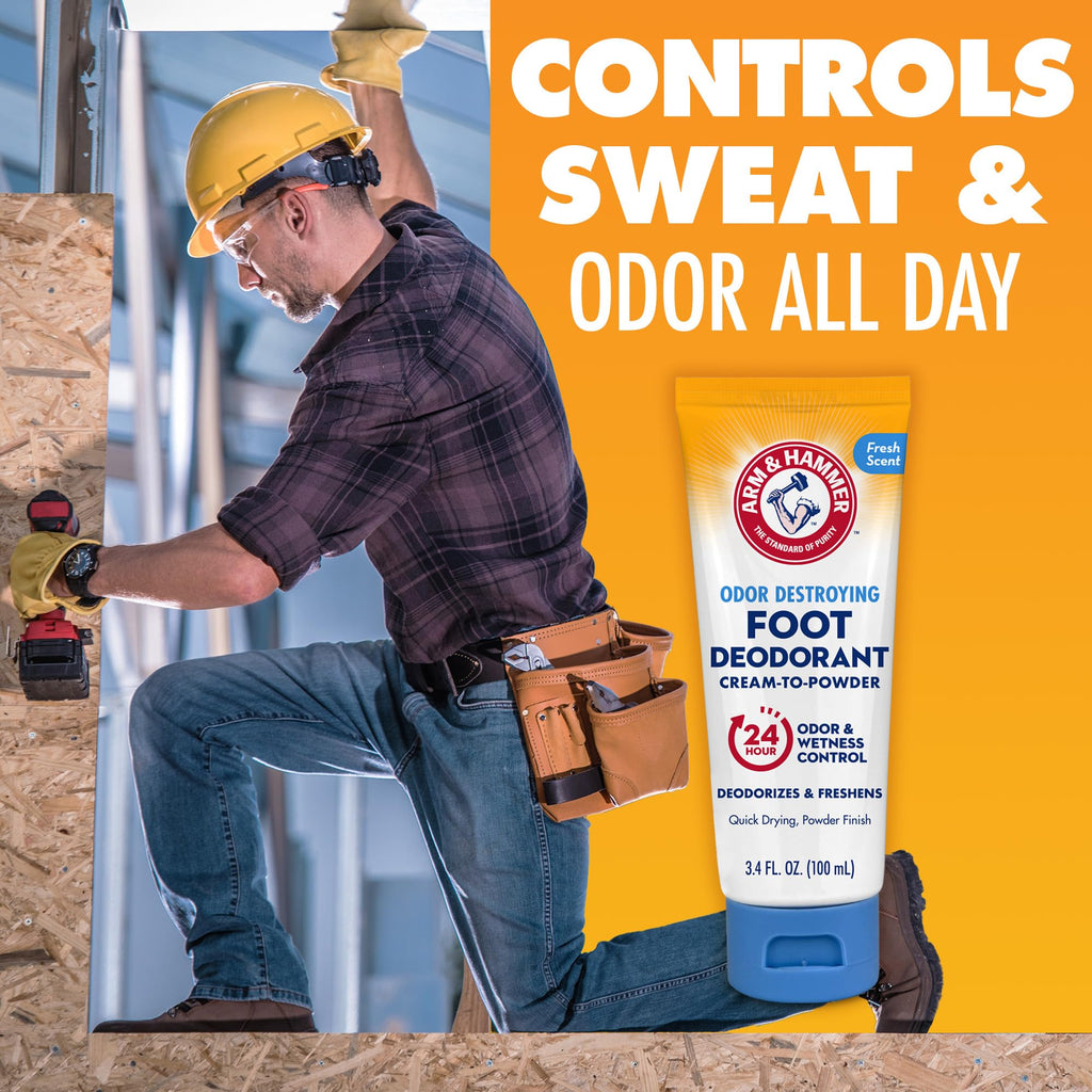 Arm & Hammer Cream-to-Powder Foot Deodorant – 24-Hour Odor & Wetness Protection (3 Pack)