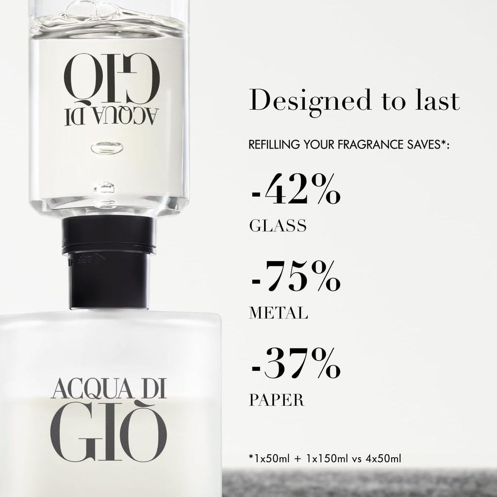 Armani Beauty Acqua di Gio Eau de Toilette Refill for Men – 5.0 Fl Oz | Bergamot, Jasmine, White Musk, Patchouli & Cedarwood