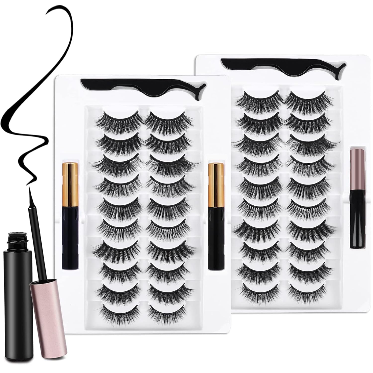 AROIC 20 Kinds of 3D 5D Magnetic Eyelash Kit – 20 Pairs, Glue & 2 Tweezers, Natural Look