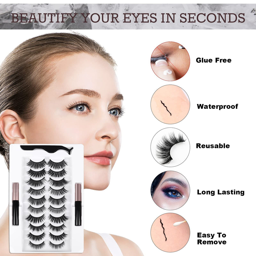 AROIC 20 Kinds of 3D 5D Magnetic Eyelash Kit – 20 Pairs, Glue & 2 Tweezers, Natural Look