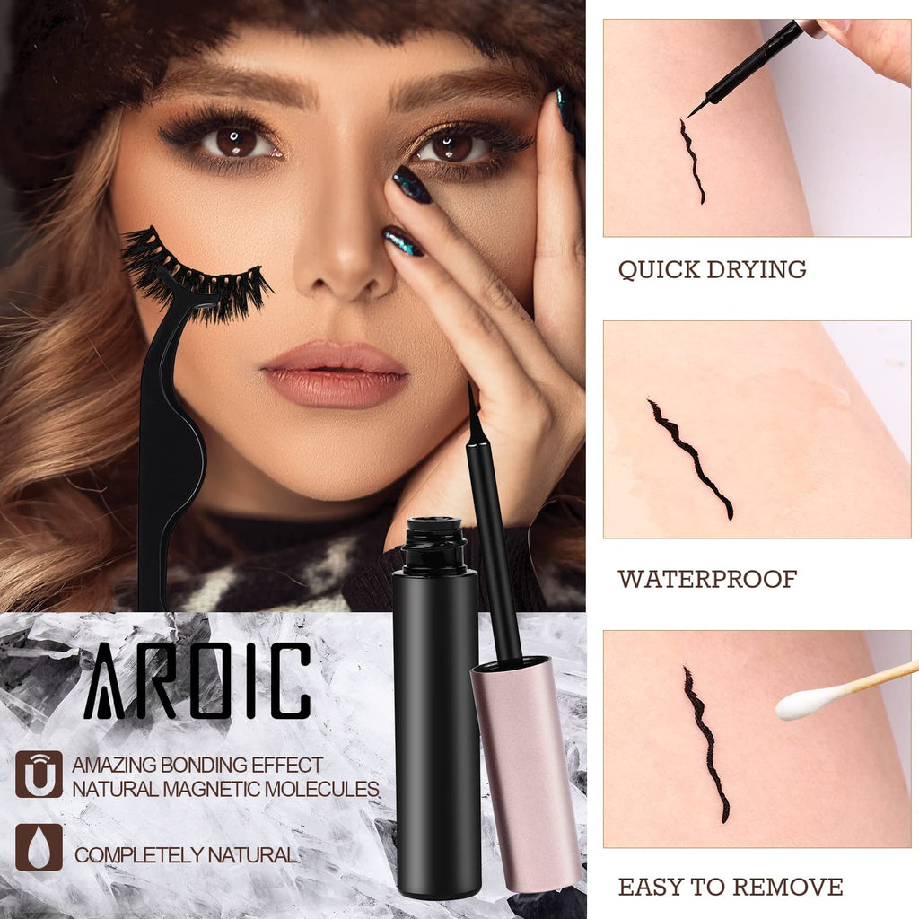 AROIC 20 Kinds of 3D 5D Magnetic Eyelash Kit – 20 Pairs, Glue & 2 Tweezers, Natural Look