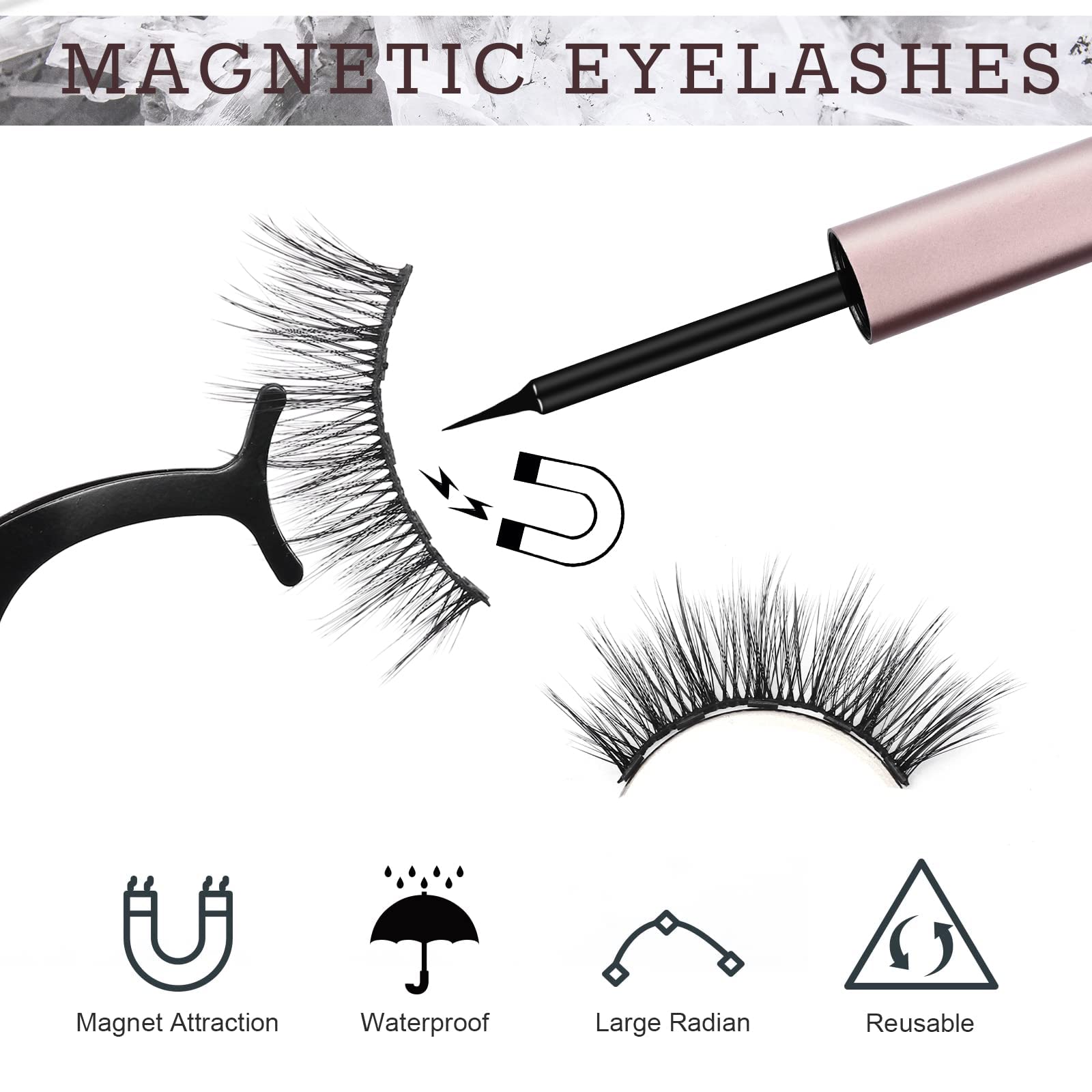 AROIC 20 Kinds of 3D 5D Magnetic Eyelash Kit – 20 Pairs, Glue & 2 Tweezers, Natural Look