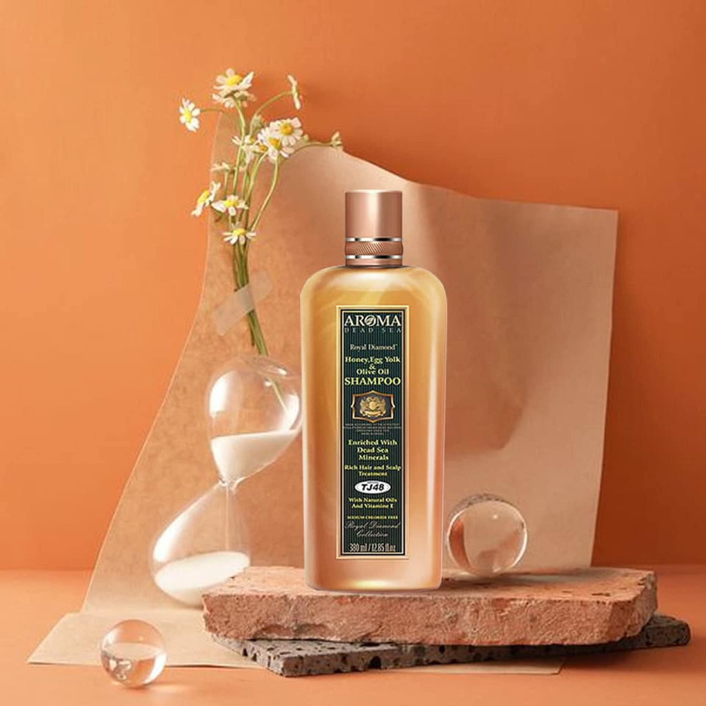 AROMA DEAD SEA Honey, Egg Yolk & Olive Oil Shampoo – Salon Grade for Straightened Hair, 16.9 fl oz