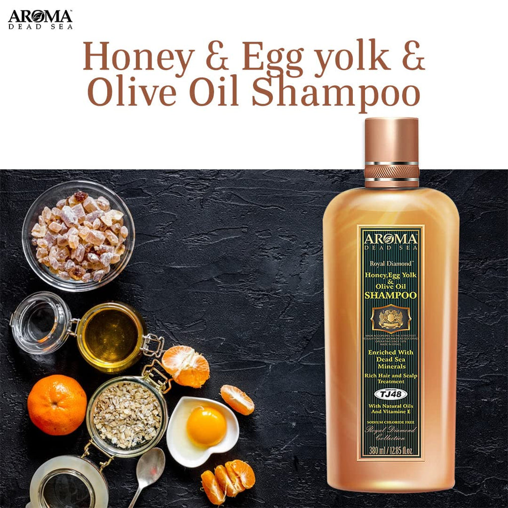AROMA DEAD SEA Honey, Egg Yolk & Olive Oil Shampoo – Salon Grade for Straightened Hair, 16.9 fl oz