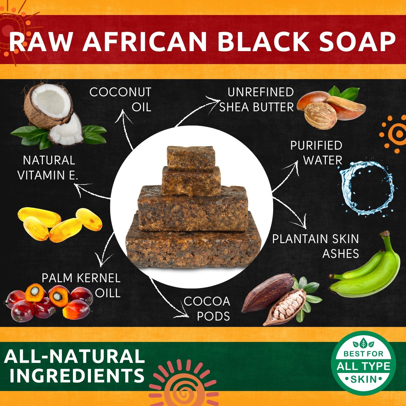 Aroma Depot Raw African Black Soap Bars from Ghana (3 lbs.) – Natural Skin Cleanser