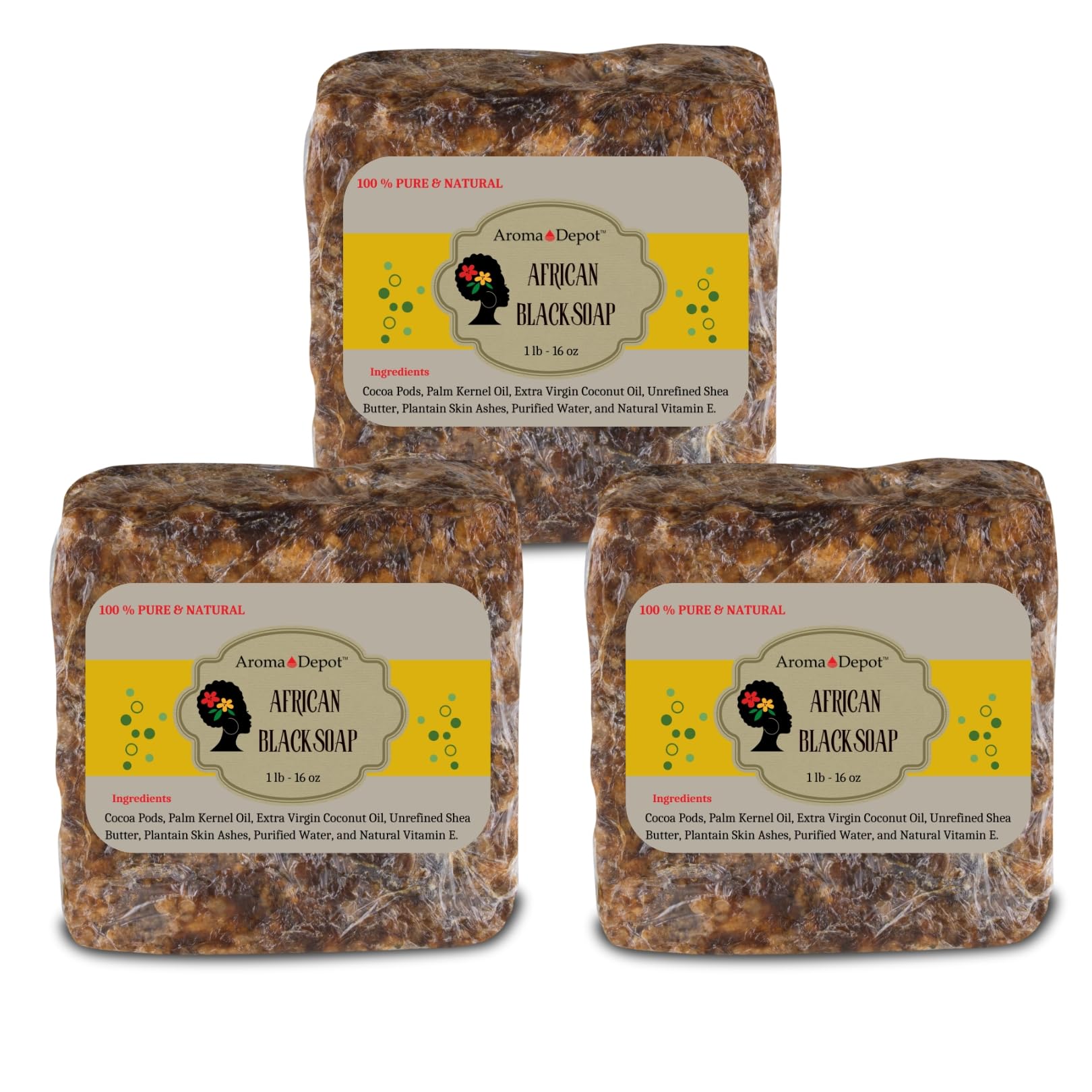 Aroma Depot Raw African Black Soap Bars from Ghana (3 lbs.) – Natural Skin Cleanser